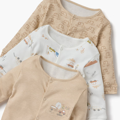 Juniors Printed Sleepsuit with Long Sleeves and Button Closure - Set of 3