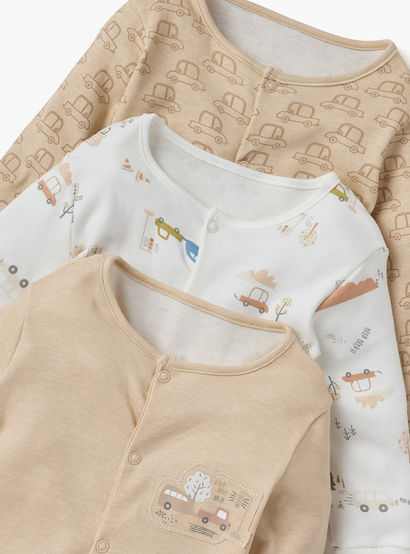 Juniors Printed Sleepsuit with Long Sleeves and Button Closure - Set of 3-promo_babyshop_Buy2for115_UAE130126-image-5