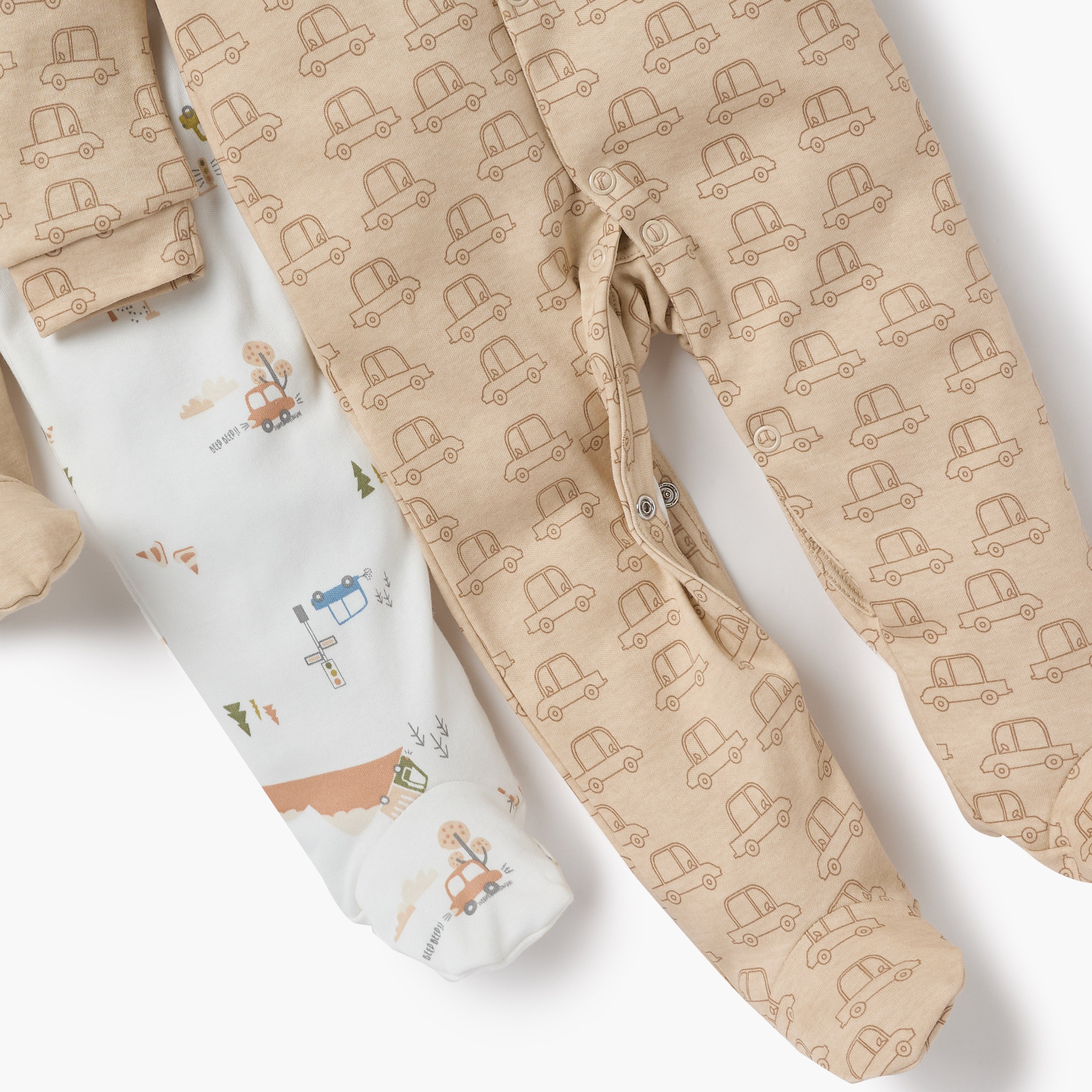 Juniors Printed Sleepsuit with Long Sleeves and Button Closure - Set of 3