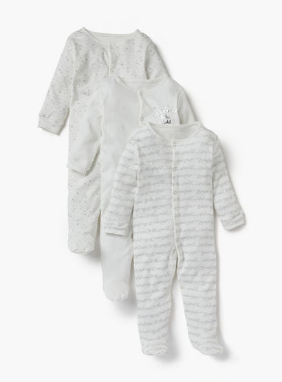 Juniors Printed Sleepsuit with Long Sleeves and Button Closure - Set of 3-promo_babyshop_Buy2for115_UAE130126-image-1