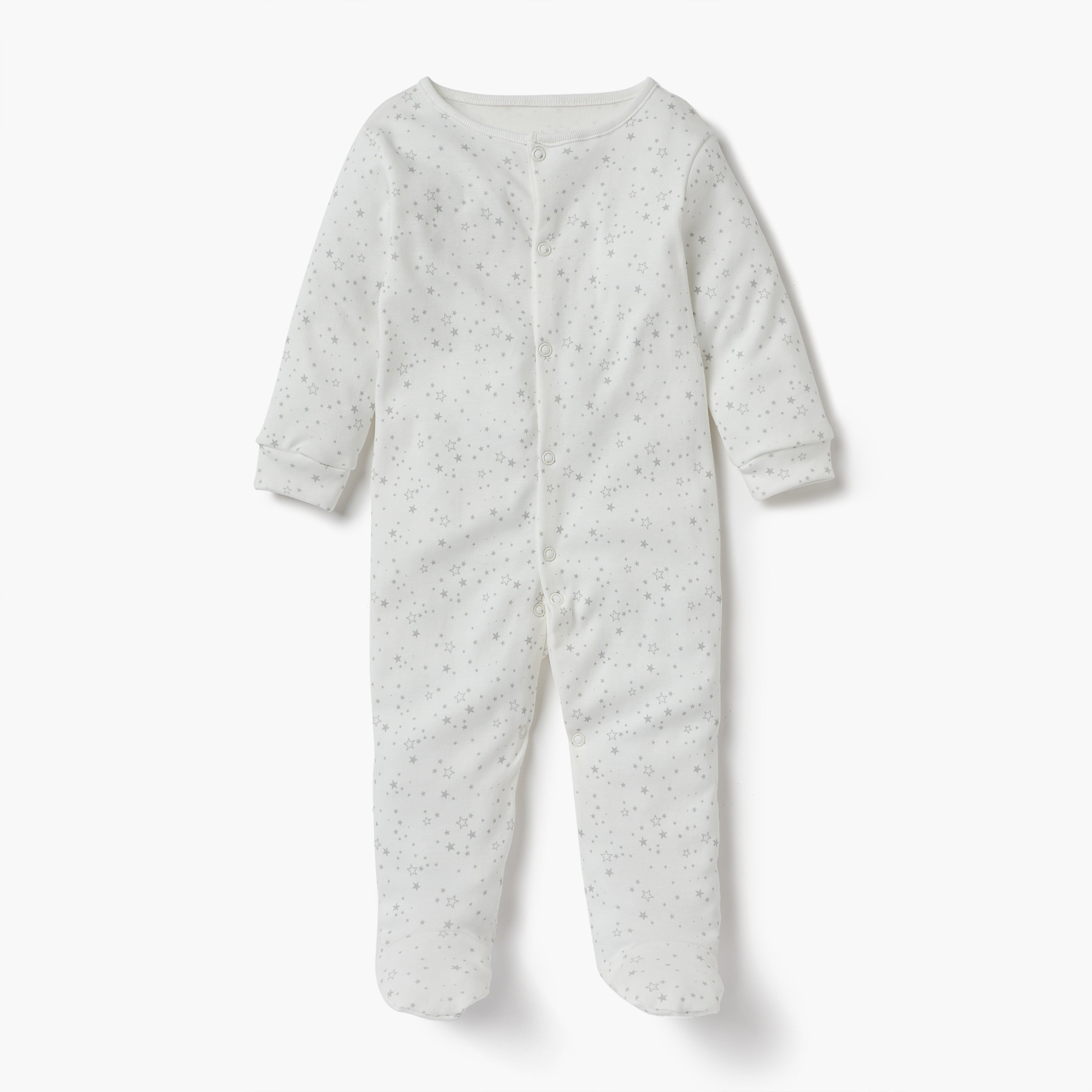 Juniors Printed Sleepsuit with Long Sleeves and Button Closure - Set of 3