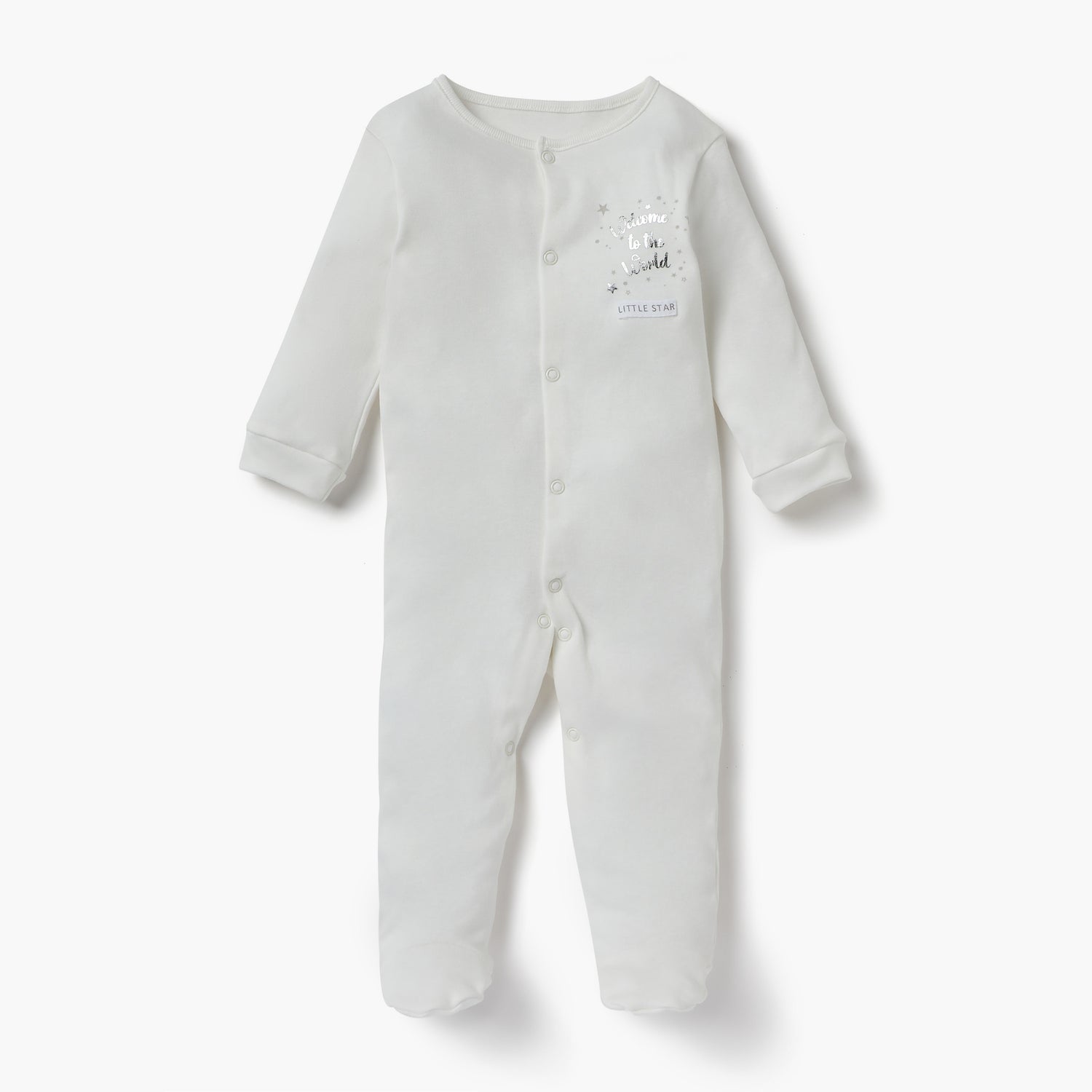 Juniors Printed Sleepsuit with Long Sleeves and Button Closure - Set of 3