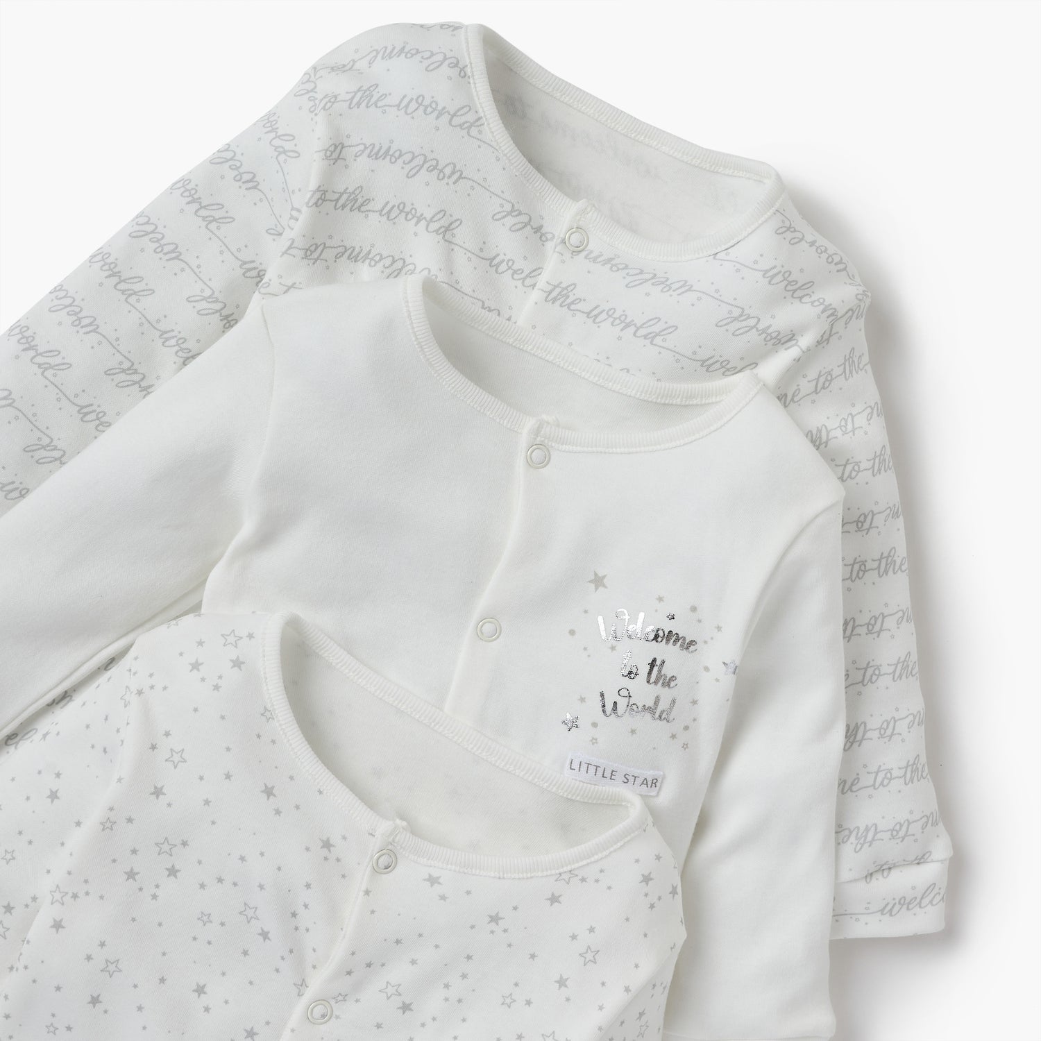 Juniors Printed Sleepsuit with Long Sleeves and Button Closure - Set of 3