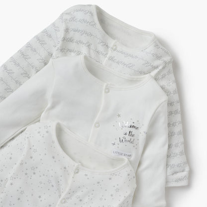 Juniors Printed Sleepsuit with Long Sleeves and Button Closure - Set of 3