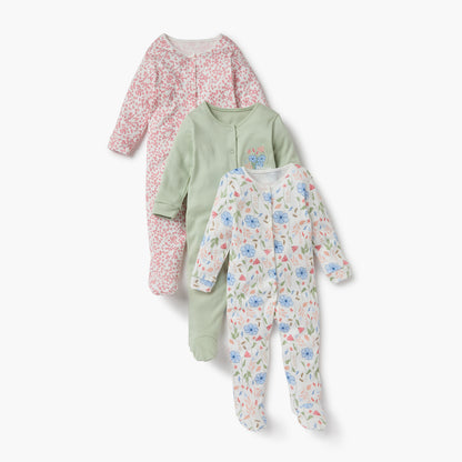 Juniors Printed Sleepsuit with Long Sleeves and Button Closure - Set of 3 - Multicolour / 12-18 mths