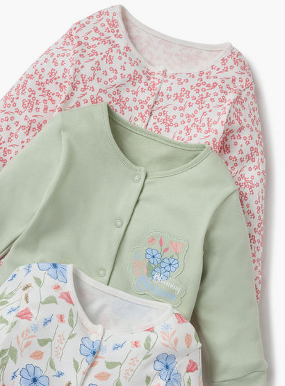 Juniors Printed Sleepsuit with Long Sleeves and Button Closure - Set of 3-baby-girls-clothing-nightwear-sleepsuits-image-5