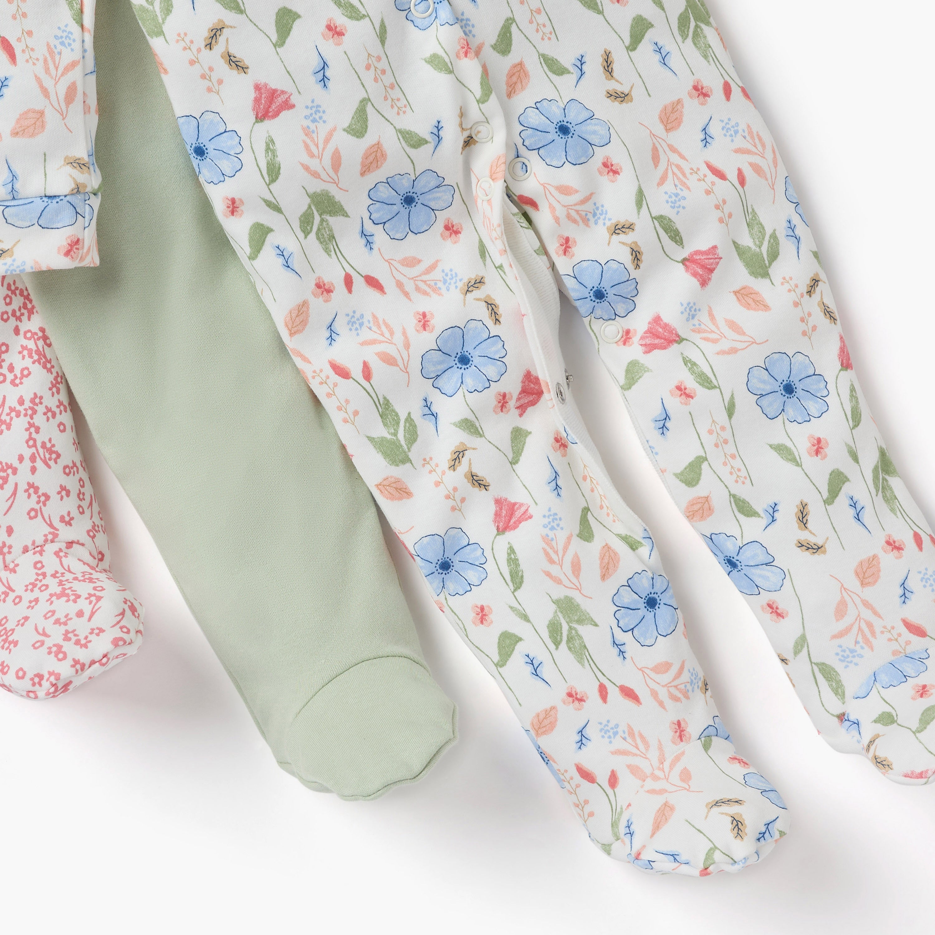 Juniors Printed Sleepsuit with Long Sleeves and Button Closure - Set of 3