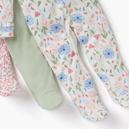 Juniors Printed Sleepsuit with Long Sleeves and Button Closure - Set of 3