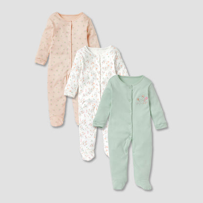 Juniors Assorted Closed Feet Sleepsuit - Set of 3 - Multicolour / 12-18 mths