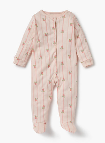 Juniors Printed Sleepsuit with Long Sleeves and Button Closure - Set of 3-baby-girls-clothing-nightwear-sleepsuits-image-2