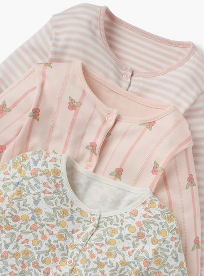 Juniors Printed Sleepsuit with Long Sleeves and Button Closure - Set of 3-baby-girls-clothing-nightwear-sleepsuits-image-5