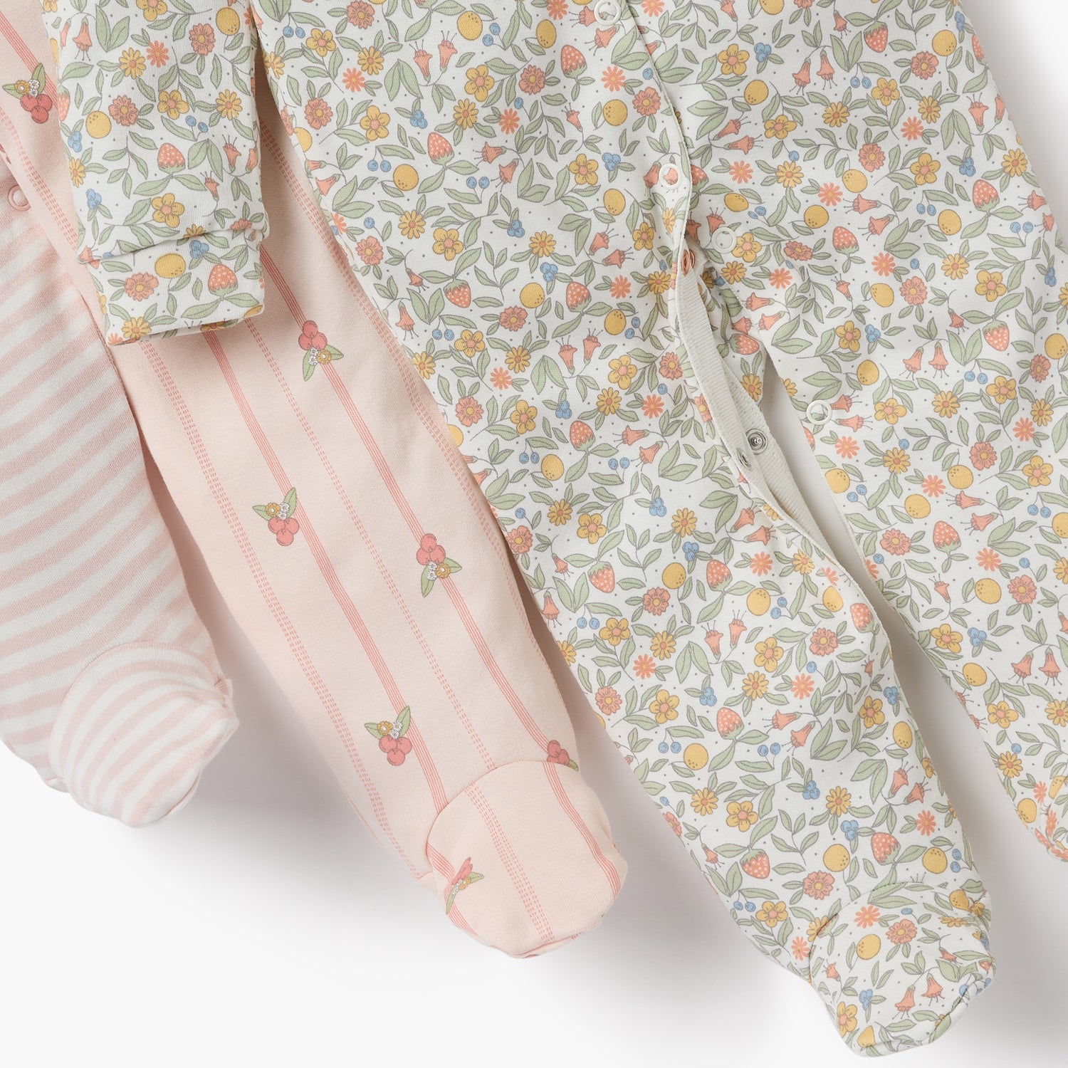 Juniors Printed Sleepsuit with Long Sleeves and Button Closure - Set of 3