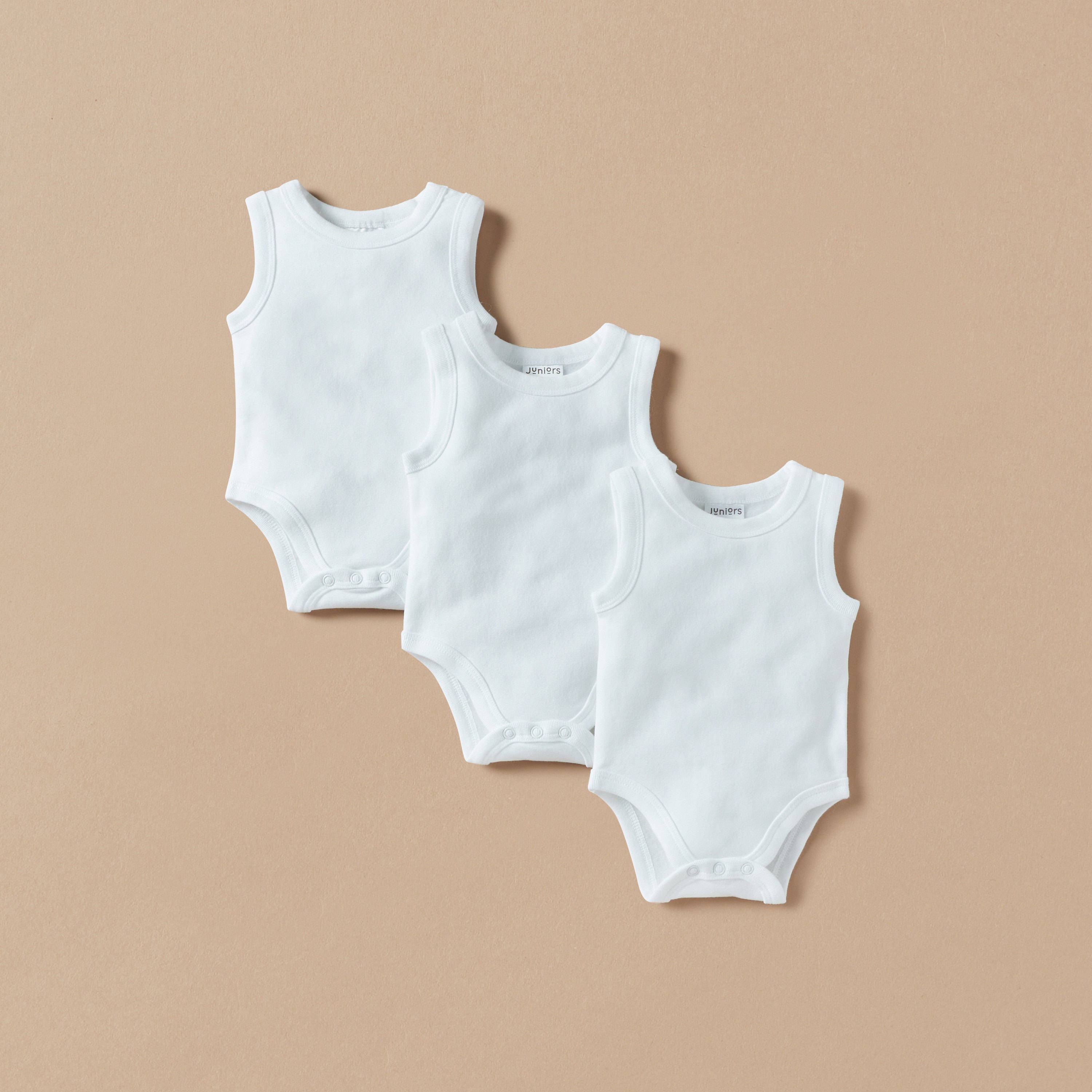 Juniors Solid Sleeveless Bodysuit - Set of 3 - White / 18-24 mths