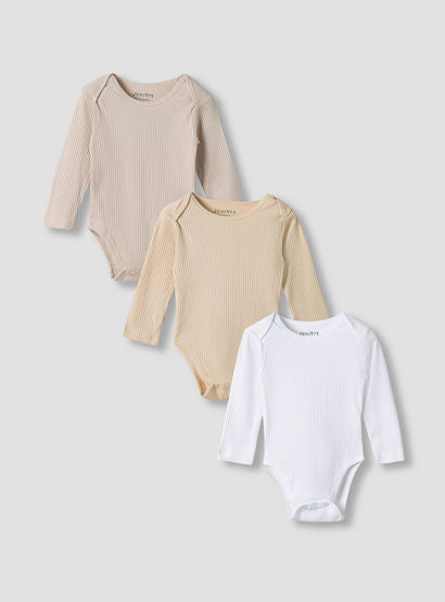 Juniors Round Neck Bodysuit with Snap Button Closure - Cotton - Long Sleeves - Set of 3-baby-girls-clothing-bodysuits-image-1