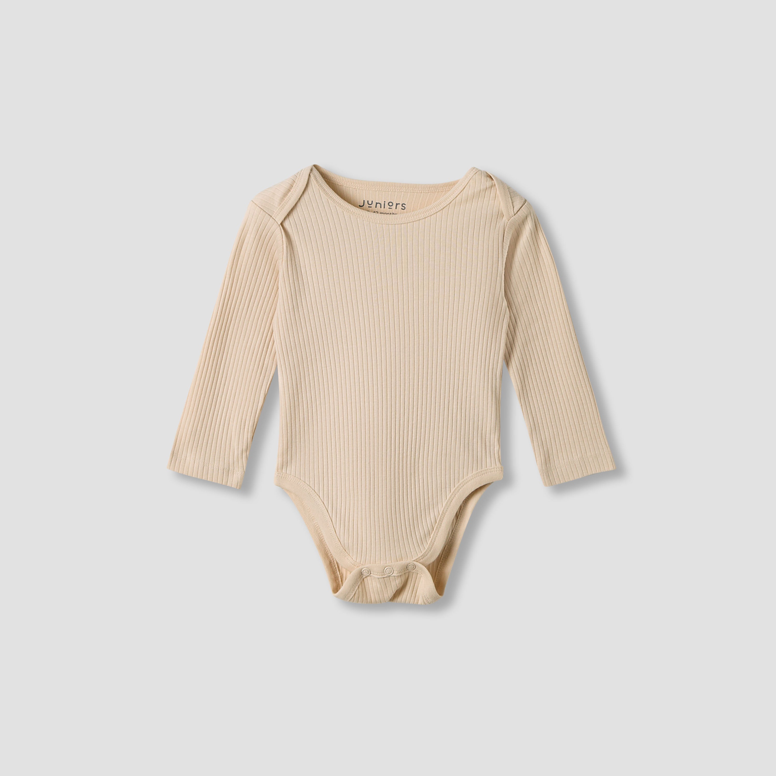 Juniors Round Neck Bodysuit with Snap Button Closure - Cotton - Long Sleeves - Set of 3