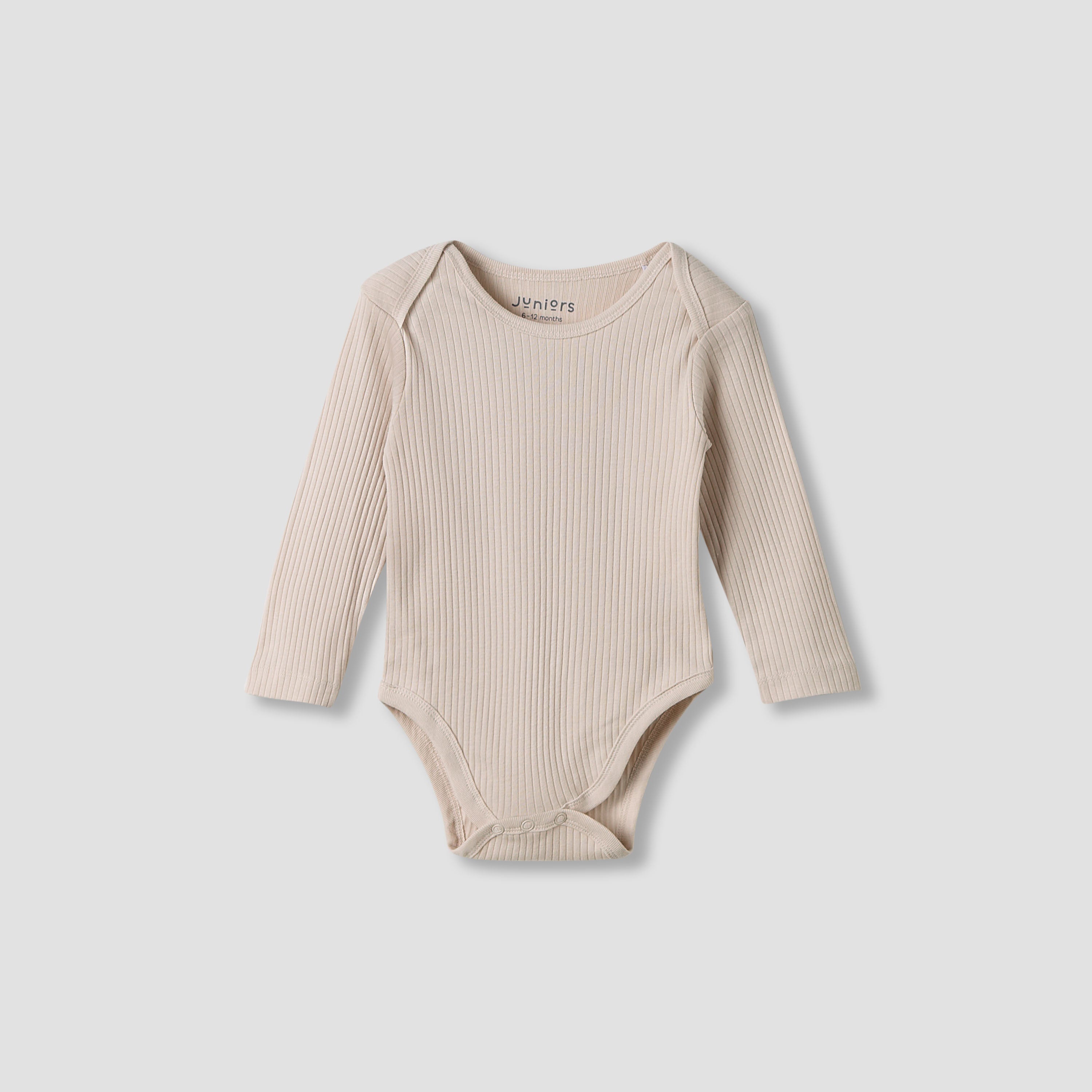 Juniors Round Neck Bodysuit with Snap Button Closure - Cotton - Long Sleeves - Set of 3