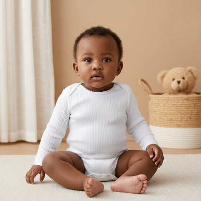 Juniors Round Neck Bodysuit with Snap Button Closure - Cotton - Long Sleeves - Set of 3