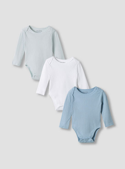Juniors Round Neck Bodysuit with Snap Button Closure - Cotton - Long Sleeves - Set of 3-baby-girls-clothing-bodysuits-image-1