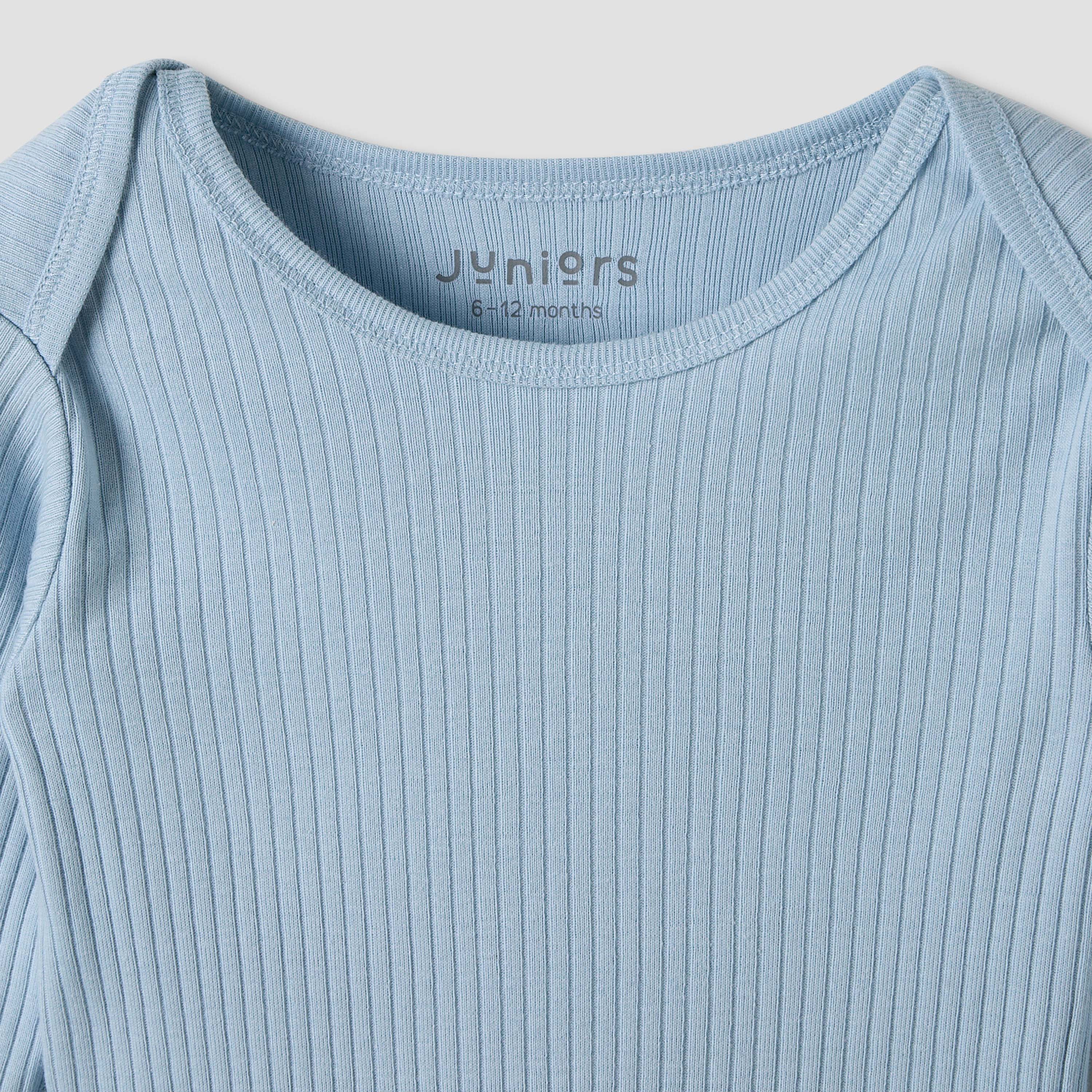 Juniors Round Neck Bodysuit with Snap Button Closure - Cotton - Long Sleeves - Set of 3