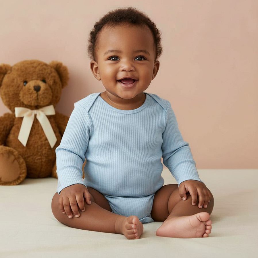 Juniors Round Neck Bodysuit with Snap Button Closure - Cotton - Long Sleeves - Set of 3