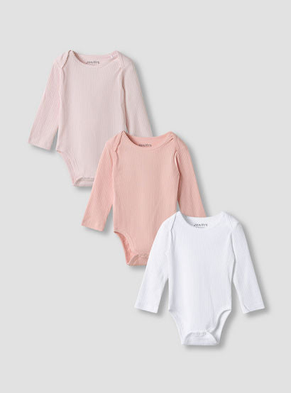 Juniors Round Neck Bodysuit with Snap Button Closure - Cotton - Long Sleeves - Set of 3-baby-girls-clothing-bodysuits-image-1