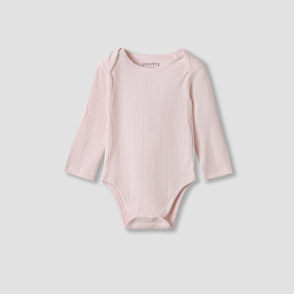 Juniors Round Neck Bodysuit with Snap Button Closure - Cotton - Long Sleeves - Set of 3