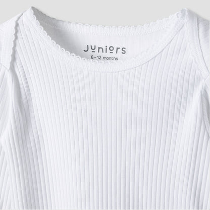 Juniors Round Neck Bodysuit with Snap Button Closure - Cotton - Long Sleeves - Set of 3
