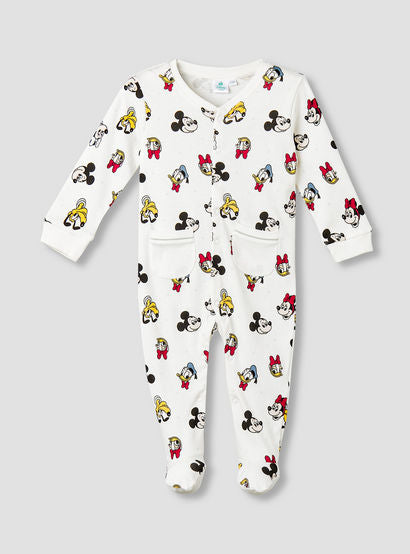 Disney Cotton Round Neck Long Sleeves Sleepsuit with Mickey Mouse and Friends Print-baby-girls-clothing-nightwear-sleepsuits-image-1