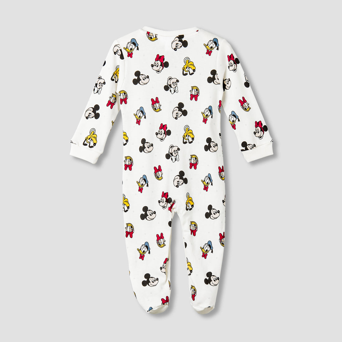 Disney Cotton Round Neck Long Sleeves Sleepsuit with Mickey Mouse and Friends Print
