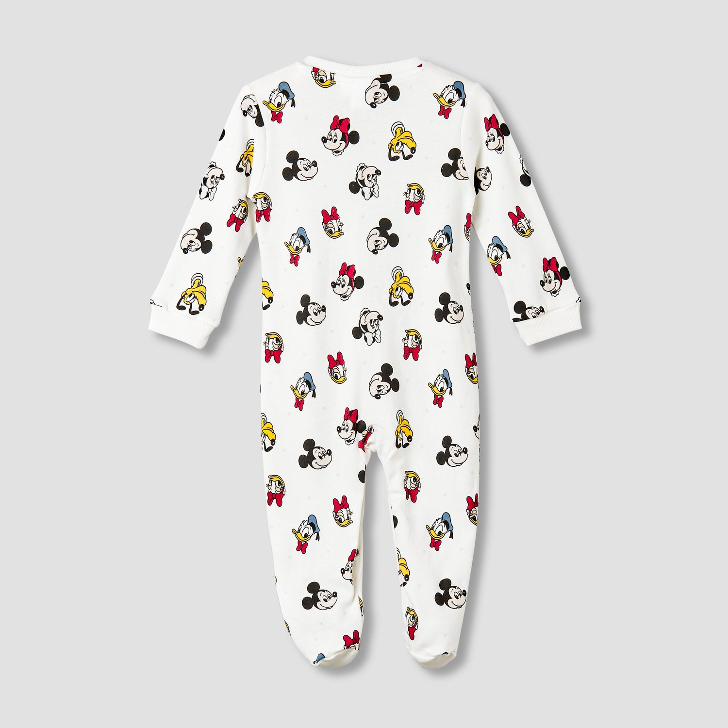Disney Cotton Round Neck Long Sleeves Sleepsuit with Mickey Mouse and Friends Print
