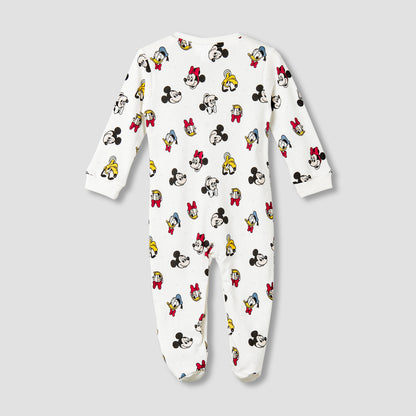 Disney Cotton Round Neck Long Sleeves Sleepsuit with Mickey Mouse and Friends Print