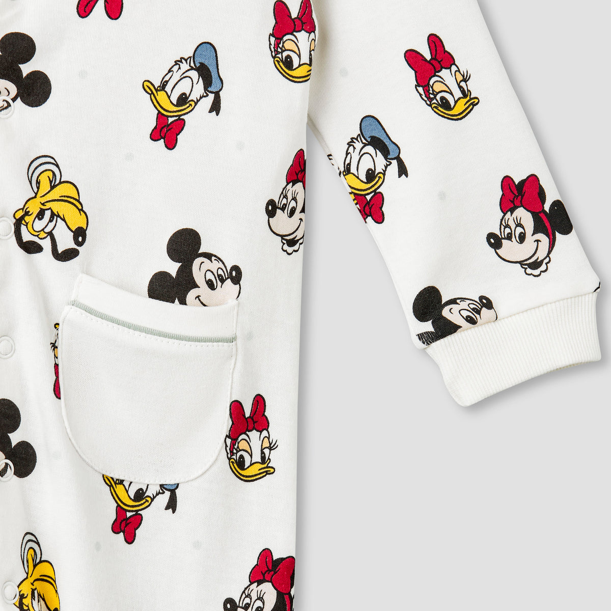 Disney Cotton Round Neck Long Sleeves Sleepsuit with Mickey Mouse and Friends Print