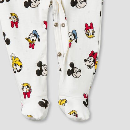 Disney Cotton Round Neck Long Sleeves Sleepsuit with Mickey Mouse and Friends Print