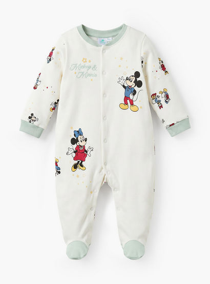 Disney Cotton Round Neck Long Sleeve Sleepsuit with Mickey and Minnie Mouse Print-baby-girls-clothing-nightwear-sleepsuits-image-2