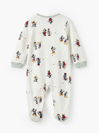 Disney Cotton Round Neck Long Sleeve Sleepsuit with Mickey and Minnie Mouse Print-baby-girls-clothing-nightwear-sleepsuits-image-3