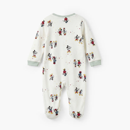 Disney Cotton Round Neck Long Sleeve Sleepsuit with Mickey and Minnie Mouse Print