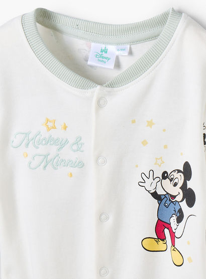 Disney Cotton Round Neck Long Sleeve Sleepsuit with Mickey and Minnie Mouse Print-baby-girls-clothing-nightwear-sleepsuits-image-4