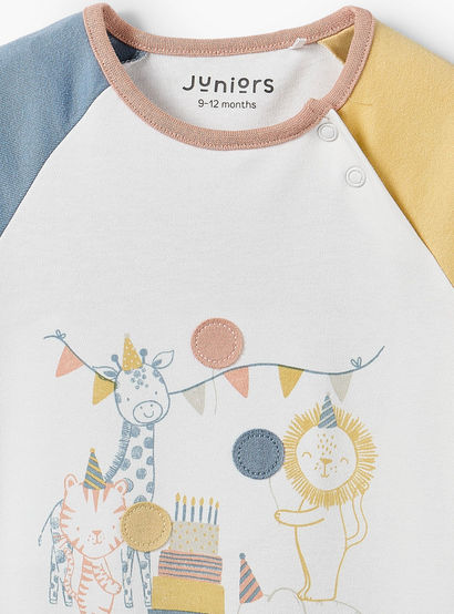 Juniors Cotton Crew Neck Long Sleeves Sleepsuit with Safari Print-baby-boys-clothing-nightwear-sleepsuits-image-4