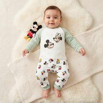 Disney Cotton Crew Neck Long Sleeves Sleepsuit with Mickey and Friends Print