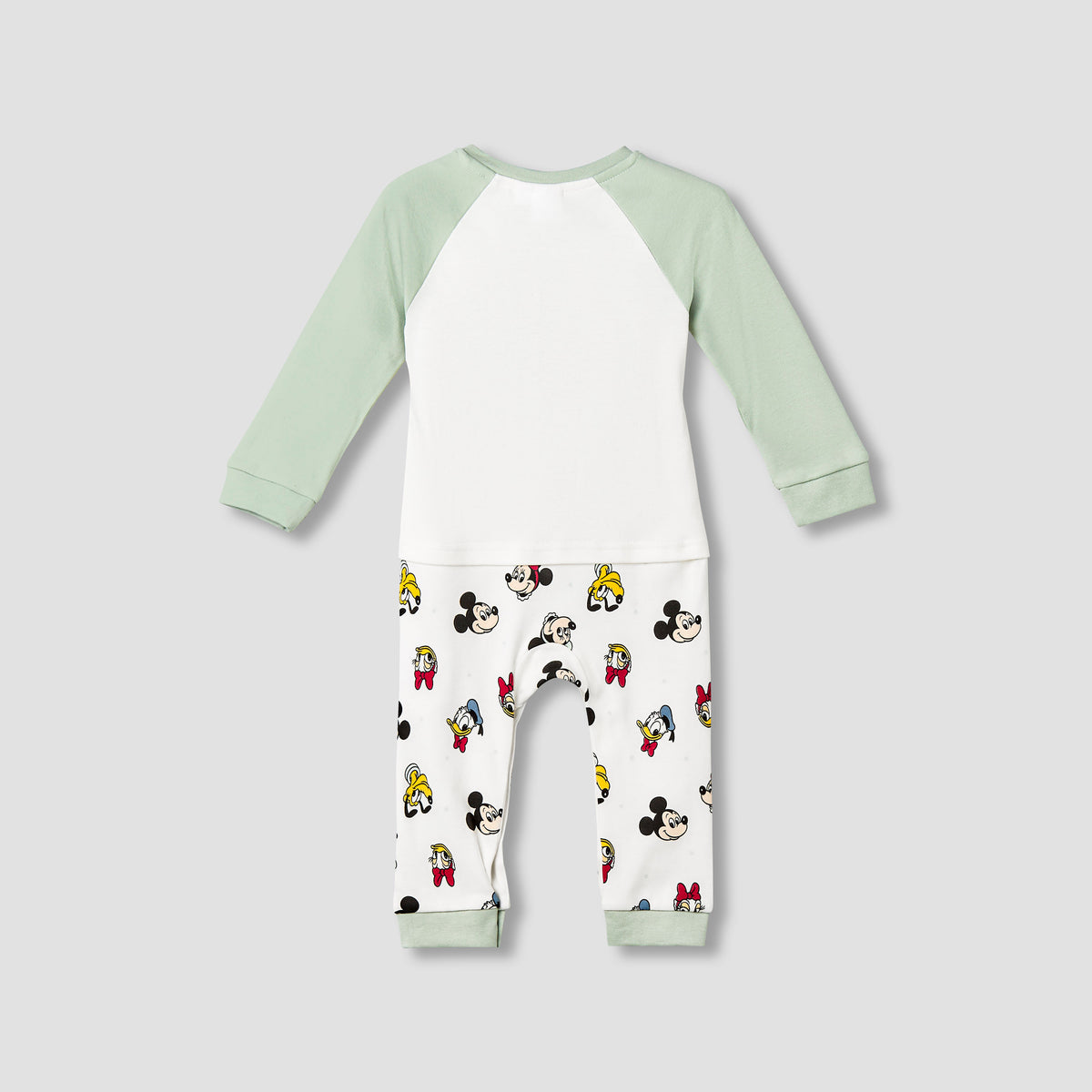 Disney Cotton Crew Neck Long Sleeves Sleepsuit with Mickey and Friends Print
