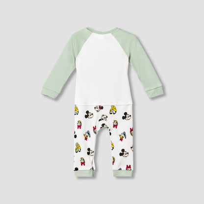 Disney Cotton Crew Neck Long Sleeves Sleepsuit with Mickey and Friends Print