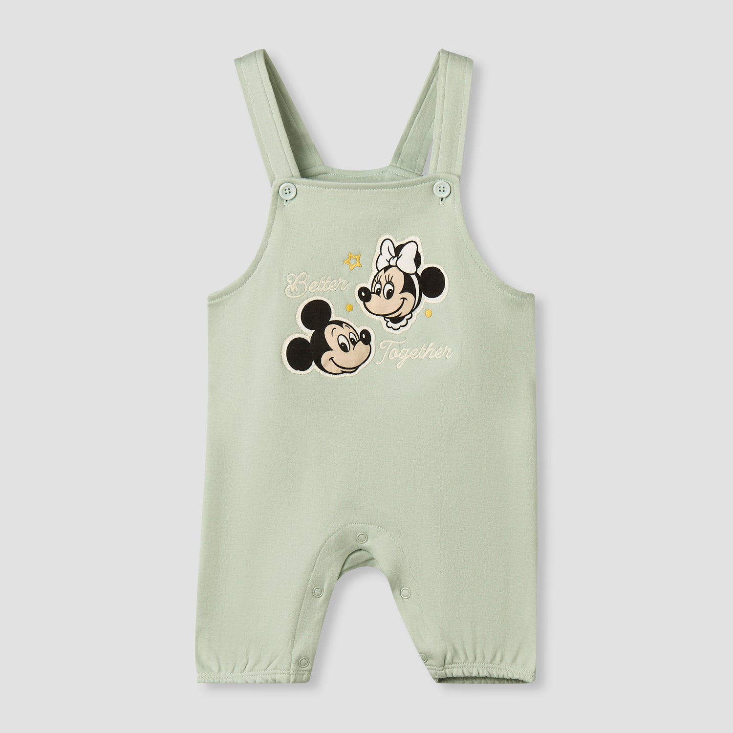 Disney Round Neck Short Sleeve T-shirt and Dungaree Set with Mickey Mouse and Friends Print