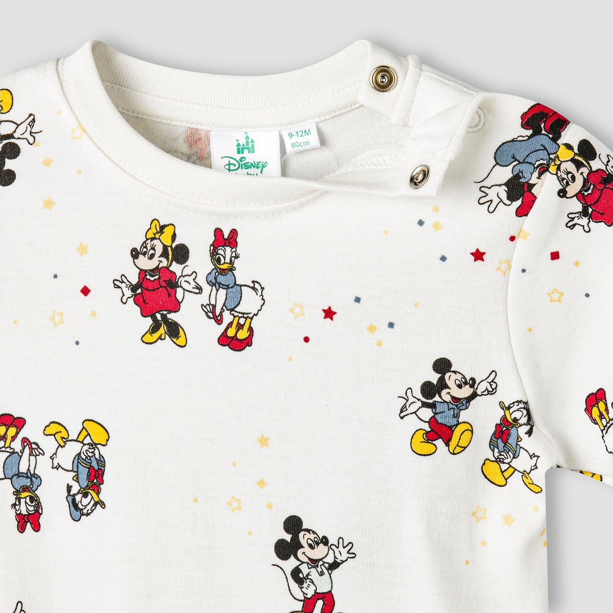 Disney Round Neck Short Sleeve T-shirt and Dungaree Set with Mickey Mouse and Friends Print