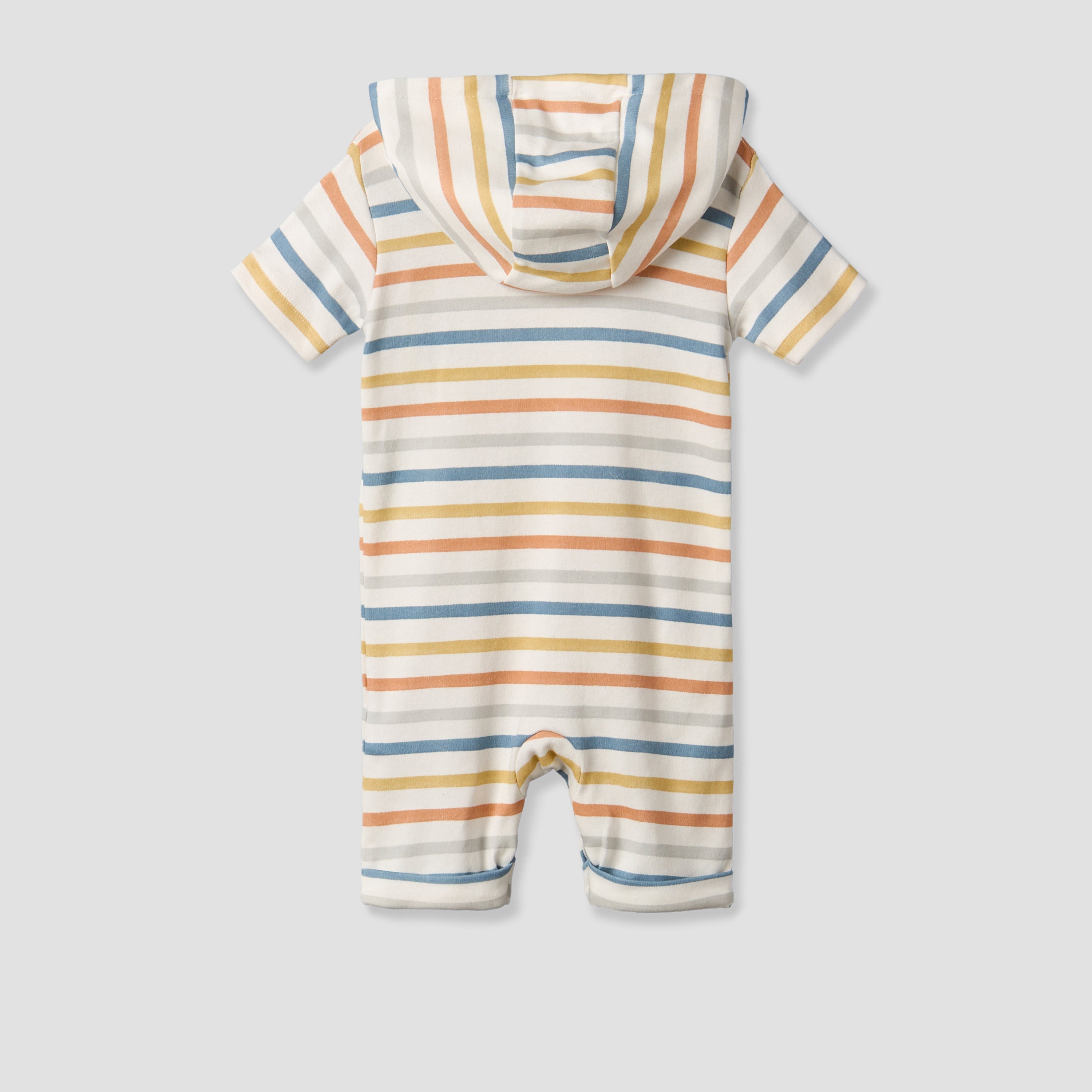 Juniors Hooded Neck Short Sleeves Romper with Stripes