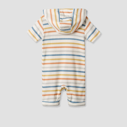 Juniors Hooded Neck Short Sleeves Romper with Stripes