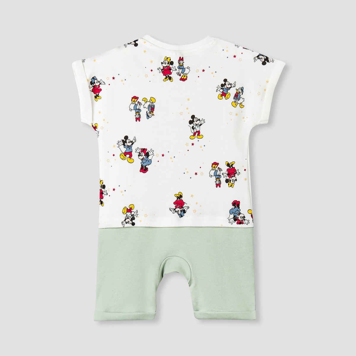 Disney Round Neck Short Sleeve Romper with Mickey and Minnie Mouse Print