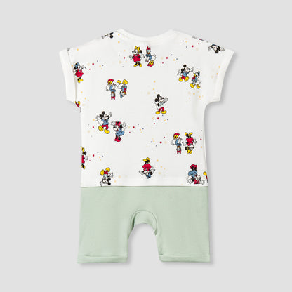Disney Round Neck Short Sleeve Romper with Mickey and Minnie Mouse Print