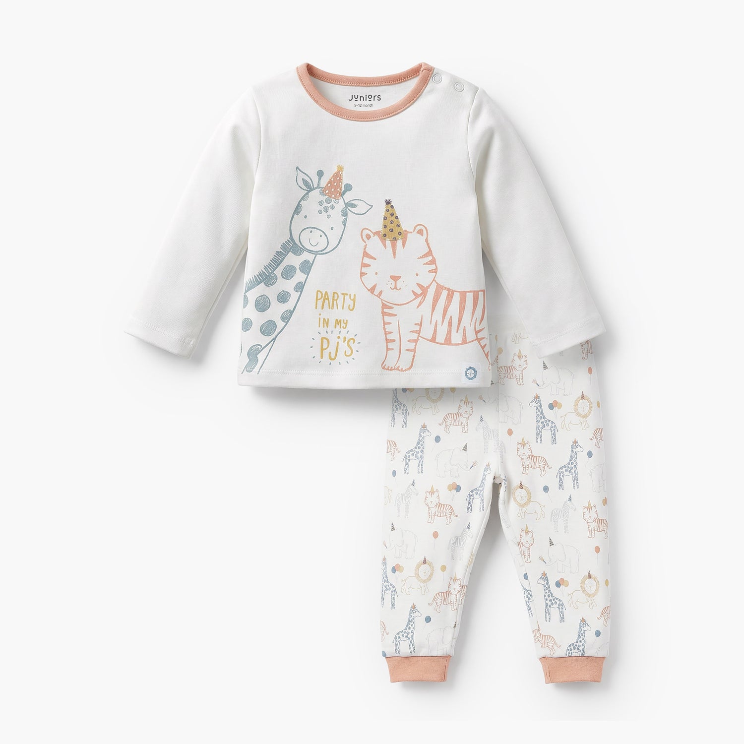 Juniors Cotton Crew Neck Long Sleeves Pyjama Set with Safari Print