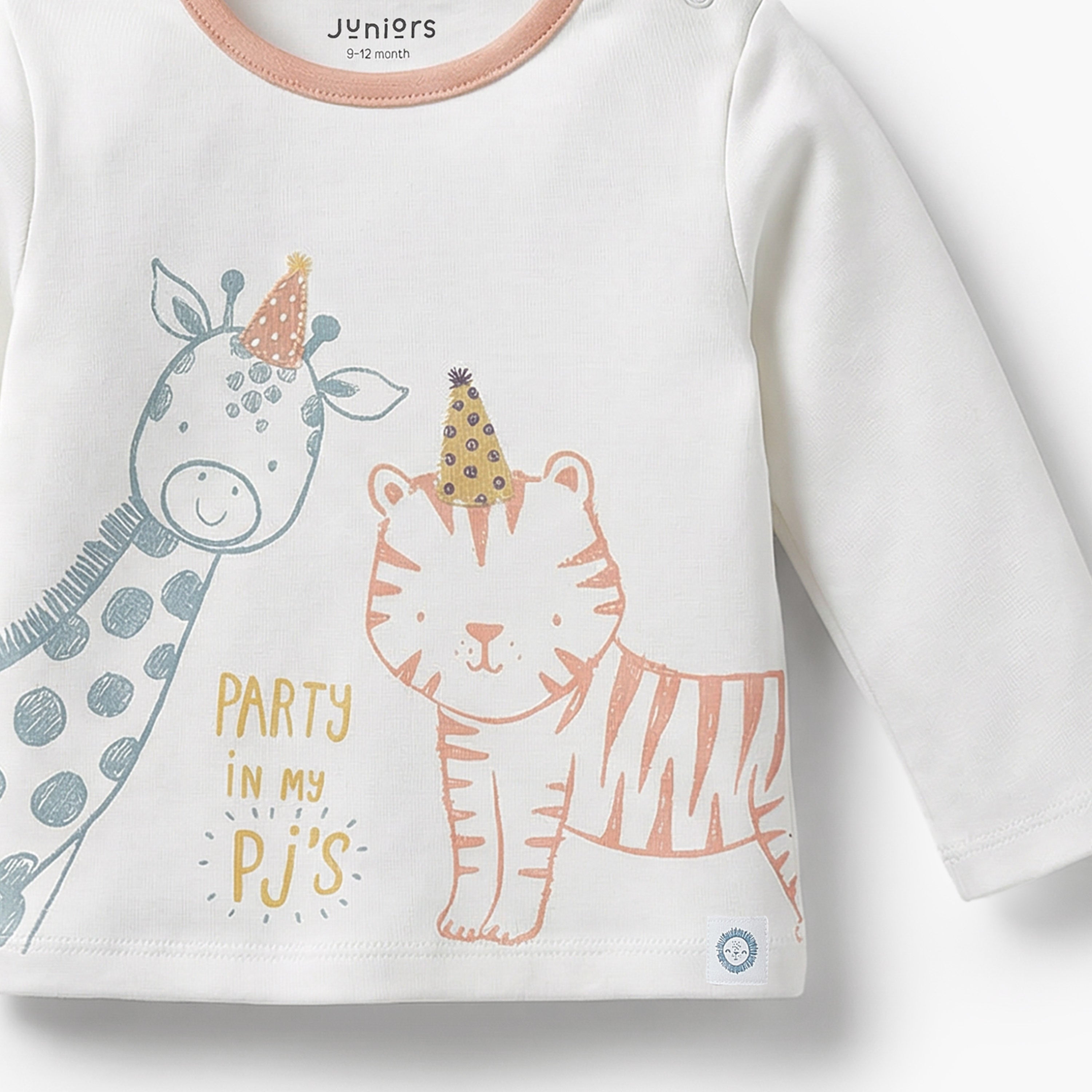Juniors Cotton Crew Neck Long Sleeves Pyjama Set with Safari Print