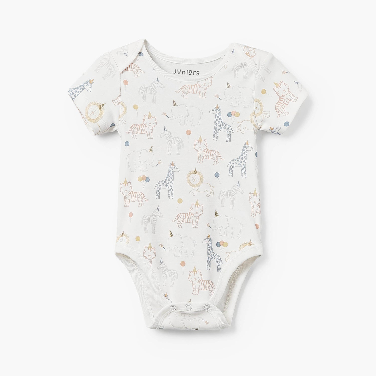 Juniors Cotton Round Neck Short Sleeves Bodysuit with Safari Print